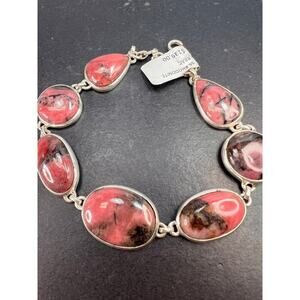 New Rhodonite free form sterling silver link bracelet